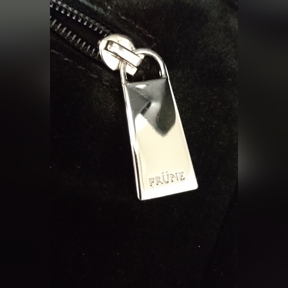 PRUNE . Black suede and bovine leather dotted snap front zipper prune purse. - Picture 15 of 15